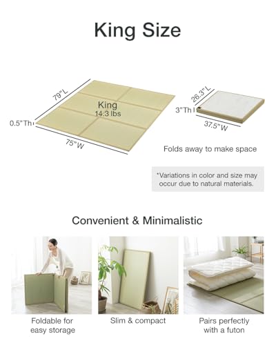 FULI Japanese Tatami Mattress, Foldable Igusa Rush Grass Tatami Rug, Natural Japanese Floor Mattress Mat Made in Japan, King - size: King (79"L x 75"W x 0.5"Th), style: Foldable Mat