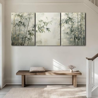 sawjug Bamboo Canvas Wall Art, Bamboo Wall Art, Zen Wall Decor, Meditation Decor for Living Room, Bedroom, Yoga Room (24" x 36" x 3 pcs)
