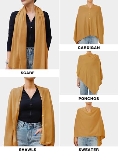 PULI Women's Versatile Knitted Shawls Scarf Poncho Sweater with Buttons Lightweight Spring Summer Fall Wraps - color: A-ginger Yellow