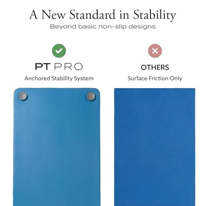 PT Pro Suction Cup Yoga Mat – 24x72 Non-Slip Exercise Mat with 4 Screw-On Suction Cups, 1/2in Thick Cushioned Workout Mat with Carry Strap for Tile, Laminate & Concrete – (Patent Pending) - color: Blue