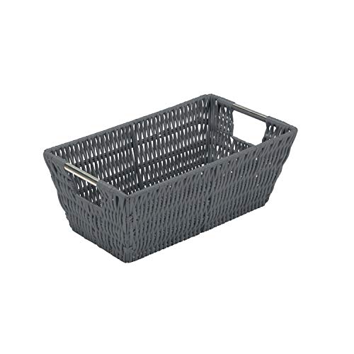 Simplify Small Shelf Rattan Storage Basket | 11.5"x 6.5"x 4.5" | Iron Wire Construction | Carry Handles | Ideal for Home | Dorm | Office | Home Organization | Charcoal - color: Charcoal, size: Small Shelf
