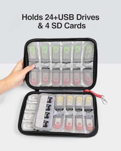 USB Flash Drive Case with Labels, Portable USB Case Organizer, Flash Drives Storage Cases Holds 24 Drives & 4 SD Cards, Thumb Drives Bag, Carrying Pouch for Samsung & Sandisk & Memory Stick