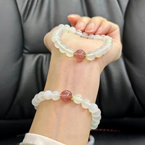 Beaded Bracelets for Women,Stretch Healing Crystal Bracelet Natural Stone Gemstone Jewelry Gifts - color: Style B-White Agate&Strawberry Quartz