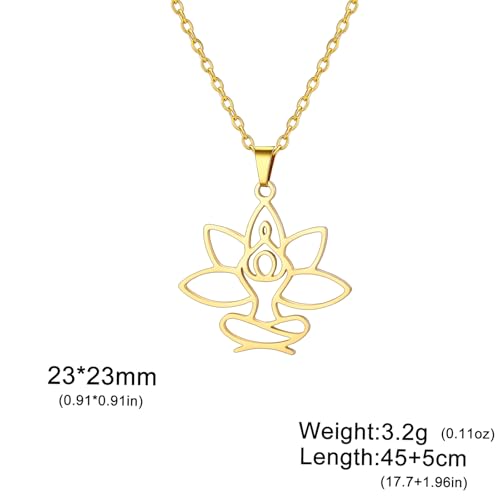 UNIFT Lotus Meditation Necklace For Women Stainless Steel Om Yoga Spiritual Symbol Hollow Out Hindu Yoga Jewelry Inspirational Amulet Gift - color: gold