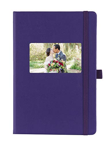 The Why Journal Classic Notebook - Ruled Durable Hardcover Journal with Pocket, Thick Ivory Paper, Size A5, Elastic Closure, Pen Holder, Photo, Business Card, Logo or Goal Window in Cover 3.5" wide x 2" tall (8.89cm wide x 5.08cm tall) (Purple)