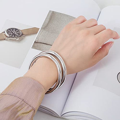 Dankadi Minimalism Women Men 925 Sterling Silver Bracelet Width 7-8MM Diameter 60-65 mm Solid Smooth On Bangle Cuff Fashion Fine Jewelry Gifts - color: Width 7MM 2 Piece, size: 4.72-5.12 inches