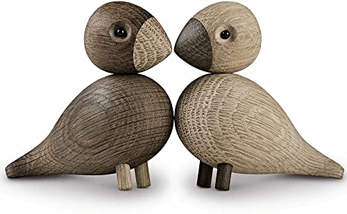 Kay Bojesen Lovebirds Pair | Oak and Smoked Oak | 3.5 in.