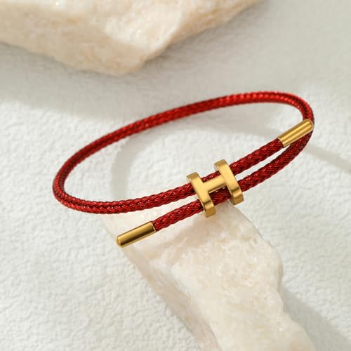 Bracelets for Women Adjustable Charm Bracelet, 18k Gold-plated Buckle Design Titanium Steel Wire Rope Women's Gift Jewelry - color: Red-Red
