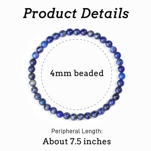 MAIBAOTA Healing Crystal Bracelet for Women Men, 8/4 mm Natural Stone Beaded Bracelets, Jewelry Birthday Gifts, Round Gemstones Stretch Bracelets - color: Blue-Lapis Lazuli, size: 4 mm