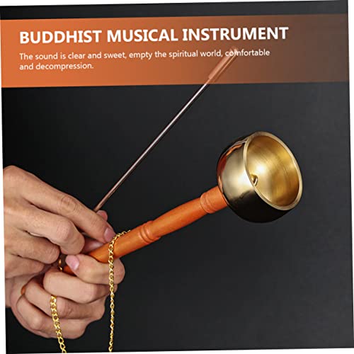 ibasenice Portable Buddhist Yin Qing Copper Bell for Meditation Handle Percussion Instrument Sound Adornment for Mindfulness and Relaxation