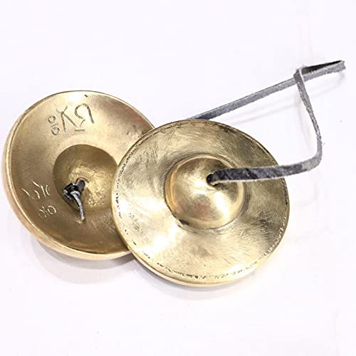 Amagogo Meditation Bell Tibetan Buddhist Hand Bells Tingsha Cymbal Singing Bowls Metal Instrument Compact Design Leather Strap Suitable for Mindfulness Yo, B - color: B