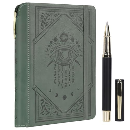 TIEFOSSI Lined Journal Notebook for Women Men, Leather Journal with Pen, A5 Evil Eye Hardcover Notebook for Work, Journaling, Travel & School, 100 GSM Thick Paper, 320 Numbered Pages, 6.2 x 8.3 in - color: Green