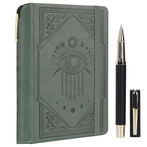 TIEFOSSI Lined Journal Notebook for Women Men, Leather Journal with Pen, A5 Evil Eye Hardcover Notebook for Work, Journaling, Travel & School, 100 GSM Thick Paper, 320 Numbered Pages, 6.2 x 8.3 in - color: Green