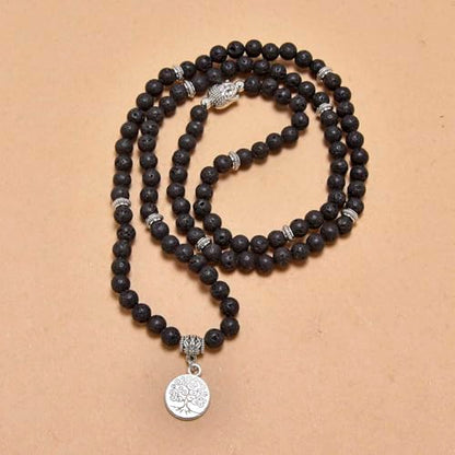 Tree of Life Charm Bracelet or Necklace - 108 Buddha Beads, Handmade Mala Meditation Jewelry, Prayer Beads for Yoga - style: Lava
