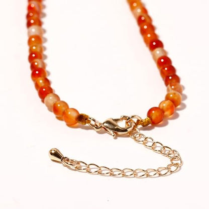 Simple Choker Necklace for Women Real Stone and Crystals Necklaces 4mm Beaded Choker Jewelry Meditation Gift for Women (16"+2") - style: Orange Agate