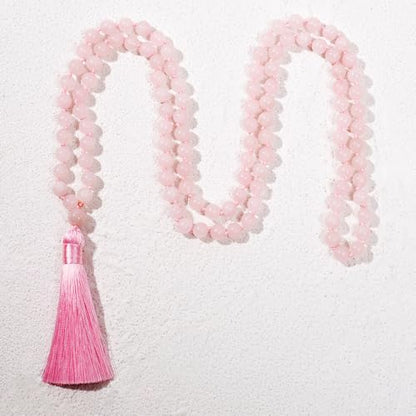8mm Natural Stone 108 Mala Beads Necklace for Men and Women - color: Rose Quartz