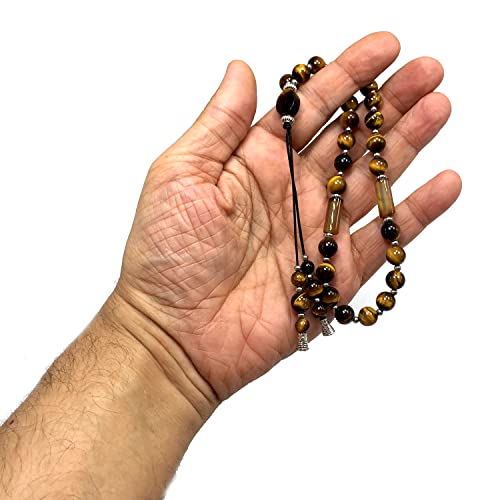 Mala Prayer Beads - Mala Necklace - Tibetan Mala Prayer Beads Meditation Beads Yoga Necklace - color: (POCKET MALA)-Tiger Eye Natural Stone -8 mm- 27 Beads