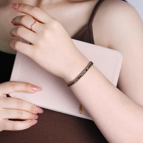 Colorful Tennis Bracelet - Adjustable Boho Stackable Crystal Jewelry for Best Friends Bridesmaids Party Gift Women YA6108 - color: Black