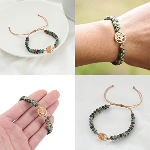 Jinxiuge Tree of Life Turquoise Stone Bracelet for Women Handmade Braided Layered Bead Bracelet with Black Gift Box - style: Style-C