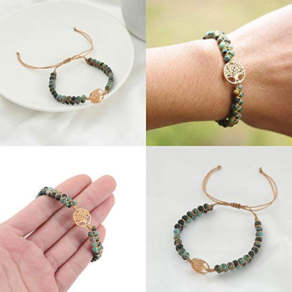 Jinxiuge Tree of Life Turquoise Stone Bracelet for Women Handmade Braided Layered Bead Bracelet with Black Gift Box - style: Style-C