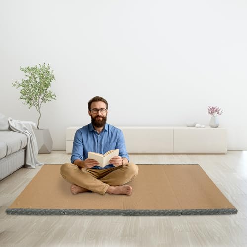 LYNICESHOP Japanese Traditional Tatami Mattress Foldable Floor Mattress, 100% Natural Coconut Fiber Futon Meditation Mat for Yoga, Non-Slip Foldable Sofa Bed, 200x100x5cm (Blue)