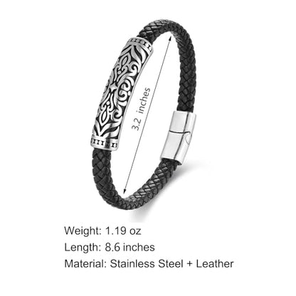 Men's Leather Bracelet, Stackable Stainless Steel Clasp Bracelets for Men Stylish Birthday, Thanksgiving, Valentine's Day Gift for My Man - style: 8.6"
