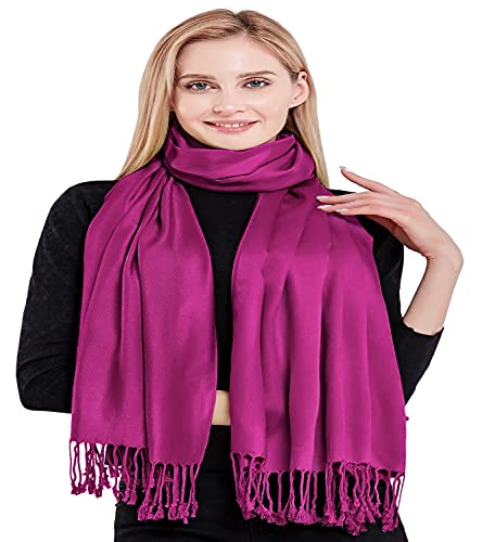 CJ Apparel Solid Color Tassels Design Nepalese Shawl Scarf Wrap Stole Throw Head Wrap Pashmina Gift Hand Made in Nepal New - color: Fuchsia Purple