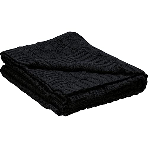 Primitives by Kathy Decorative Cotton Throw Blanket - Cable Knit Black Design 50x60 - color: Black, size: 50 x 60 inch