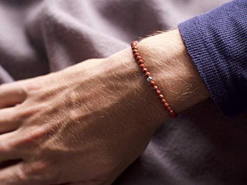 BERGERLIN Real natural stone bracelet - Tested and certified in Germany - Genuine bracelets with 925 Sterling silver pearl and faceted pearls - color: Jasper, size: Medium