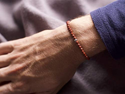 BERGERLIN Real natural stone bracelet - Tested and certified in Germany - Genuine bracelets with 925 Sterling silver pearl and faceted pearls - color: Jasper, size: Medium
