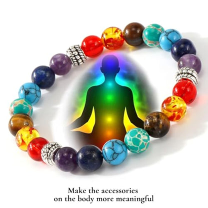7 Chakra Reiki Healing Beaded Bracelet Stack Natural Stone Beads Bracelet for Anxiety Relief Spiritual Energy Yoga Stackable Jewelry for Women Men Meditation Relax Friendship Gift - color: 7 Chakra Stone