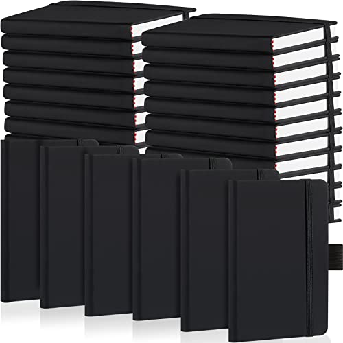 Laumoi 40 Pieces Small Notebooks A6 Pocket Journals 3.5 x 5.5 Inch Small Leather Notebook Mini Ruled Lined Journal with Elastic Band Pen Holder Page Marker Ribbons (Black) - color: Black