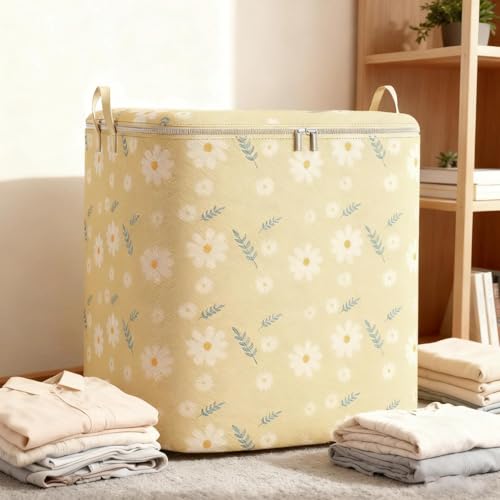 Storage Bag Clothes Organizer Handles Closet Quilt Blanket Packing Travel Moving Organizer Foldable Clothing Tote - color: Beige, size: Medium 140L