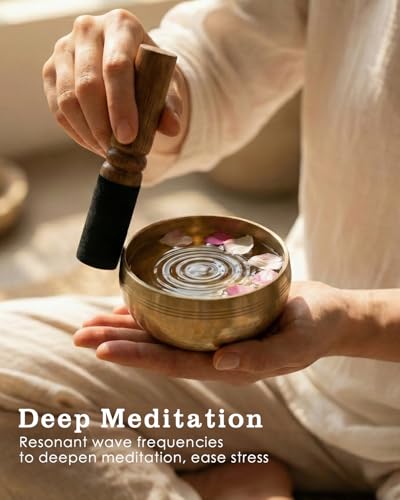 Tibetan Singing Bowls – Hand-Hammered in Nepal, Authentic Meditation Sound Bowls for Yoga, Chakra Healing, Mindfulness & Spiritual Self-Care Gifts for Women - color: Black