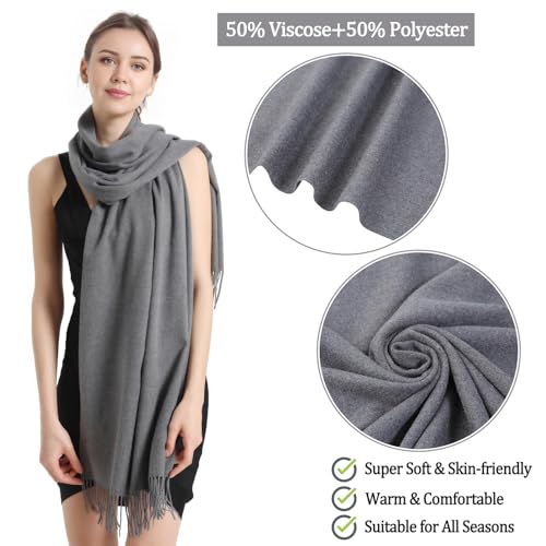 Pashmina Scarf and Shawl - Soft Women Pashminas Wrap for Wedding Evening Party dresses - color: Grey