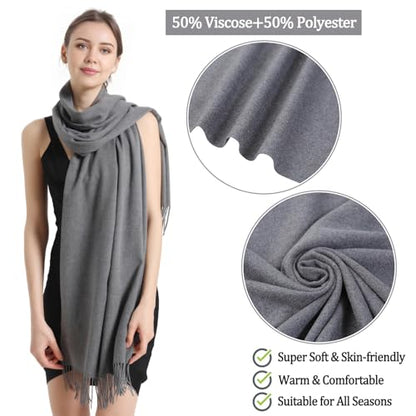 Pashmina Scarf and Shawl - Soft Women Pashminas Wrap for Wedding Evening Party dresses - color: Grey
