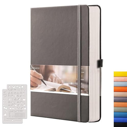 EMSHOI Dotted Journal Notebook, 256 Pages, 120 GSM Thick Paper, A5 Small 5.75"x8.38", PU Leather Hardcover, 5mm Dot Grid Notebook for Journaling, Planning, Drawing, Writing, Dark Grey - color: Dark Grey, size: A5-Dotted