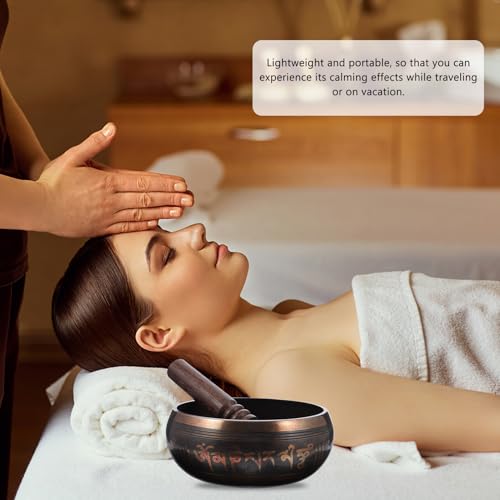 BESTonZON Tibetan Meditation Singing Bowl with Wooden Mallet High Resonance Sound for Yoga Relaxation Music Therapy and Home Decoration