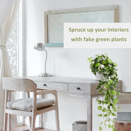 Realistic Artificial Plants Indoor in Pot – Green Faux Hanging Plants Artificial Decor Fake Pothos Potted Home Decor Shelves Tabletop Office 1 Pack