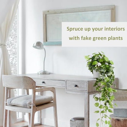 Realistic Artificial Plants Indoor in Pot – Green Faux Hanging Plants Artificial Decor Fake Pothos Potted Home Decor Shelves Tabletop Office 1 Pack