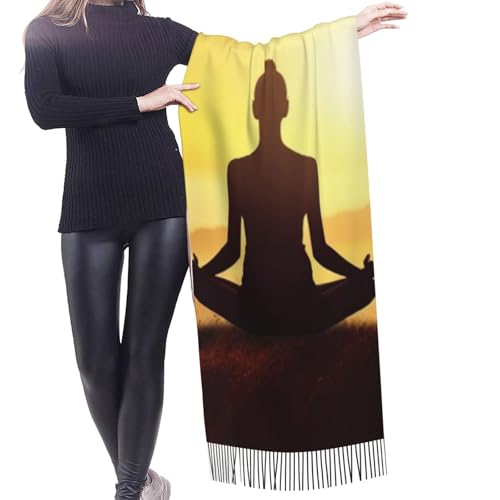 Yoga Meditation Scarf for Women Winter Warm Scarves, Cashmere Feel Tassel Fashion Scarfs, Pashmina Shawl and Wraps