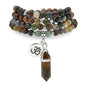Natural Japa Mala 108 Beads Bracelet Necklace Meditation Accessories with om Chram and Reiki Quartz Hexagonal Prism Pendant - style: Indian Agate