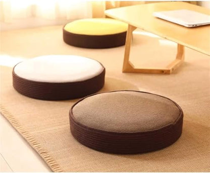 Meditation Floor Cushion, Seat Cushion Straw Futon Cushion Household Circular Breathable Linen Yoga Pillow Cotton Thread Woven 10cm Thick Meditation Pillow(Beige)