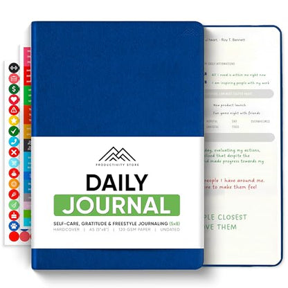 Journal For Men & Women - Gratitude Journal, Mental Health & Self Care Journal For Women & Men - A5 - Blue - Productivity Store - color: Navy