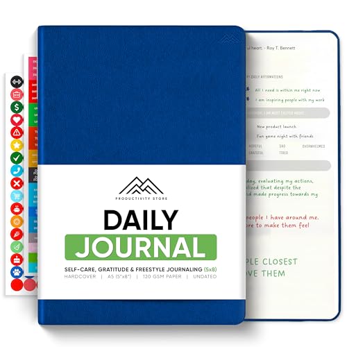 Journal For Men & Women - Gratitude Journal, Mental Health & Self Care Journal For Women & Men - A5 - Blue - Productivity Store - color: Navy