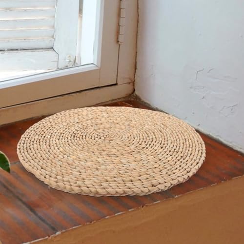 OSALADI Braided Woven Meditation Cushion 20x20cm Natural Straw Floor Pillow Indoor Sitting Pad for Yoga Mindfulness Ceremony Tatami Mat