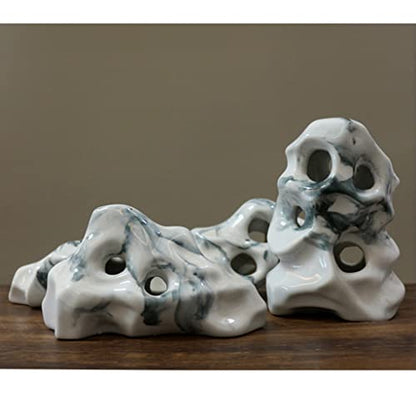 Home Decoration New Chinese Dry Landscape Zen Hollow Mountain Decoration Japanese Living Room Ceramic Rockery Porch Mountains Statuette for Your Desk, Small