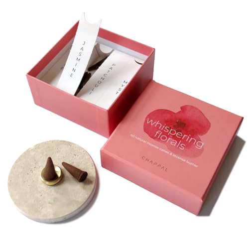 Whispering Florals Meditation Set – Floral Cone Incense with Travertine Brass Holder – Elegant Aromatic Gift Set for Relaxation, Meditation & Home Ambience