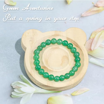 Natural Gemstones Bracelet 8mm Chakra Round Beads Energy Power Crystal Reiki Healing Elastic Stretch 7 Inch for Women Men Unisex - color: Green Aventurine