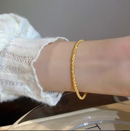 Dainty Adjustable Bracelet for Women - 14K Gold Plated Stackable Link Chain, Minimalist Simple Jewelry Gift